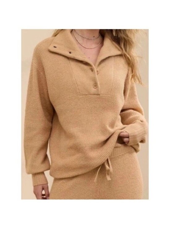 aerie Sweaters - Aerie Oversized Cozy Up Waffle Button Sweater Women’s Size XS Color Tan Beige
